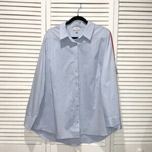 Avenue Light Blue Ribbon Sleeve Button Down Shirt Size 14/16